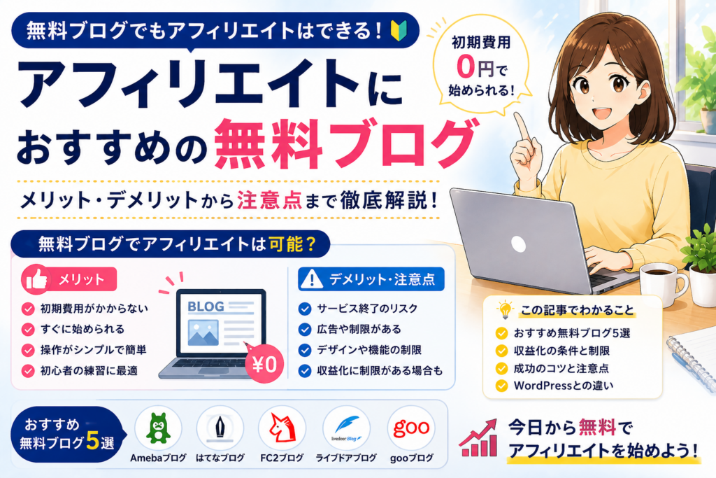 アフィリエイトができる無料ブログのおすすめ10選！収益化のコツや選び方を紹介